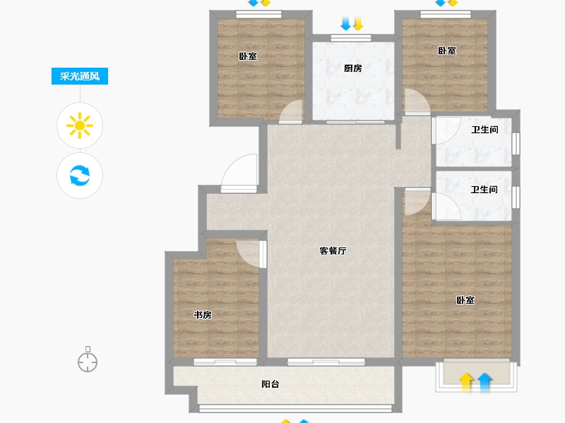 安徽省-芜湖市-港龙时代天骄-106.22-户型库-采光通风