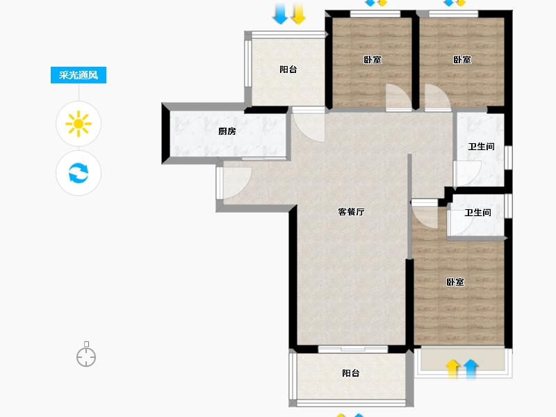 河南省-郑州市-谦祥·世茂·万华城-91.48-户型库-采光通风