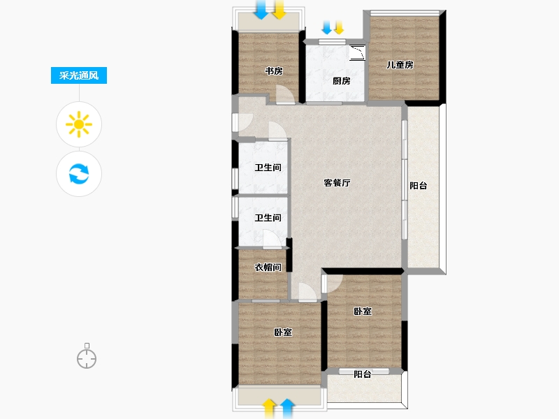 浙江省-杭州市-古翠蓝庭-110.67-户型库-采光通风