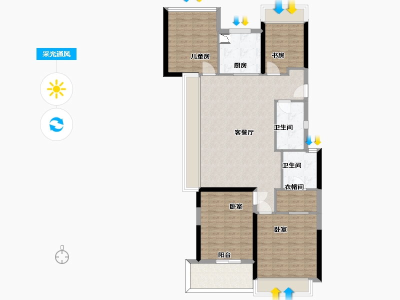 浙江省-杭州市-古翠蓝庭-103.13-户型库-采光通风