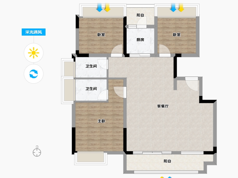 安徽省-亳州市-鸿业城市森林-104.75-户型库-采光通风