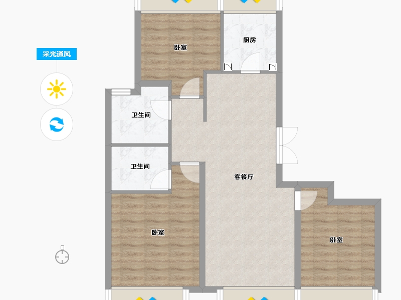 新疆维吾尔自治区-乌鲁木齐市-源凯第一城三期-80.54-户型库-采光通风