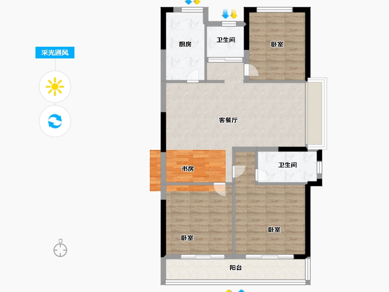 浙江省-舟山市-柏悦溪湖花园-91.99-户型库-采光通风