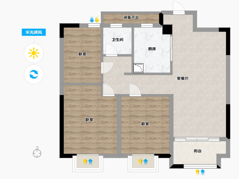 浙江省-宁波市-伊美尚品-74.18-户型库-采光通风