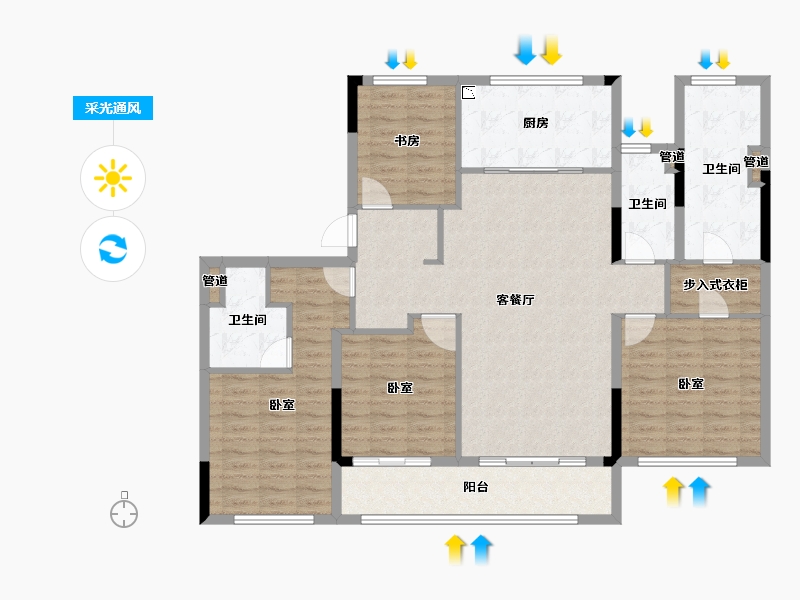 浙江省-宁波市-天阳·永丰天第-128.00-户型库-采光通风