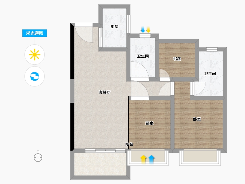 浙江省-温州市-中南漫悦湾-71.00-户型库-采光通风