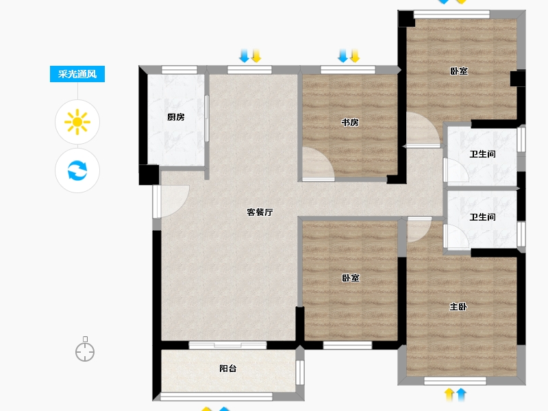 福建省-泉州市-大唐阳光城翡丽公馆-93.75-户型库-采光通风