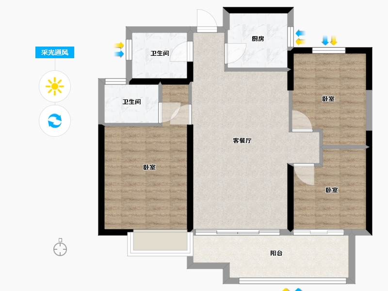 浙江省-宁波市-锦绣·金珑悦府-87.00-户型库-采光通风