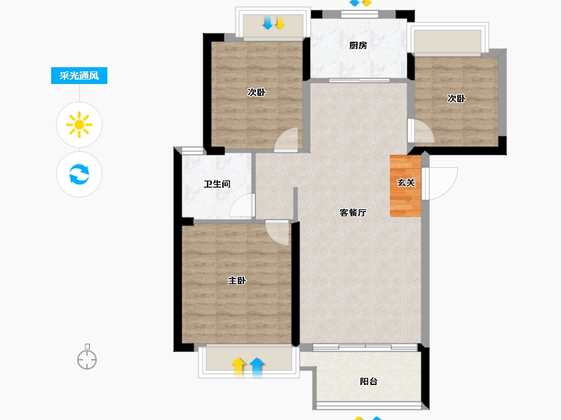 安徽省-阜阳市-罍街堂前樾-81.00-户型库-采光通风