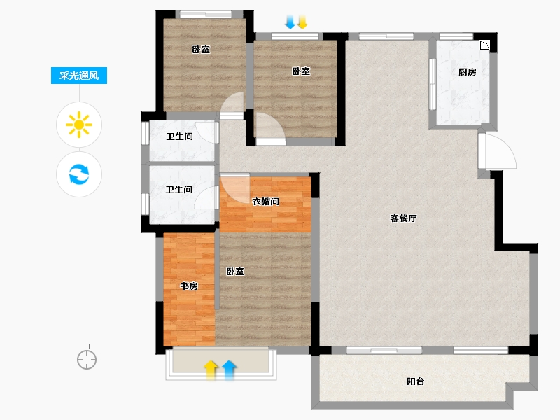 安徽省-合肥市-信达万振东方樾府-117.70-户型库-采光通风