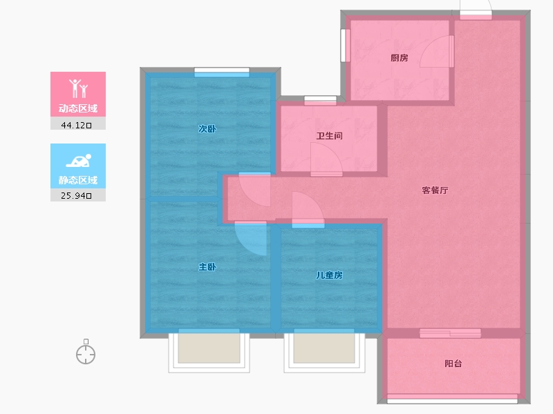 河南省-郑州市-金地正华·漾时代-61.55-户型库-动静分区