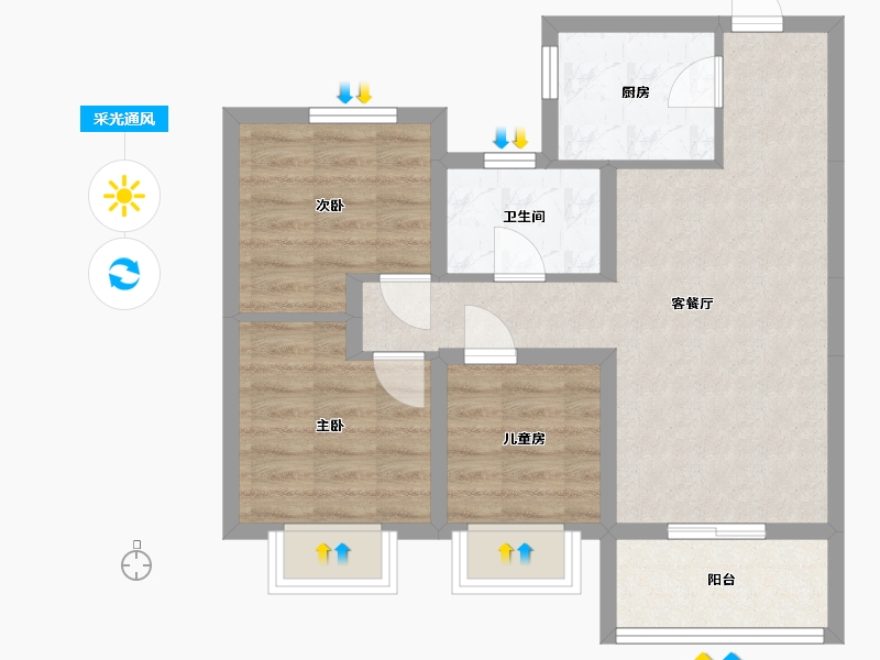 河南省-郑州市-金地正华·漾时代-61.55-户型库-采光通风