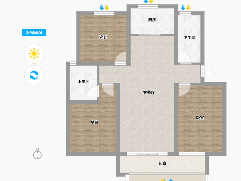 山东省-聊城市-孟达·颐和嘉苑-89.88-户型库-采光通风