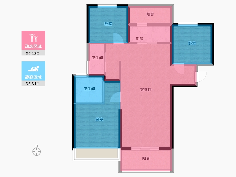 河南省-郑州市-谦祥·世茂·万华城-82.35-户型库-动静分区