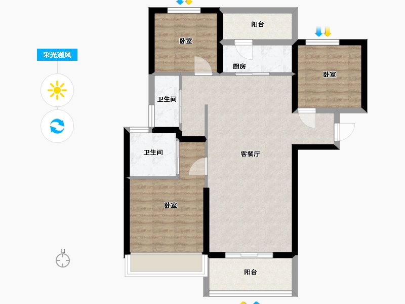 河南省-郑州市-谦祥·世茂·万华城-82.35-户型库-采光通风