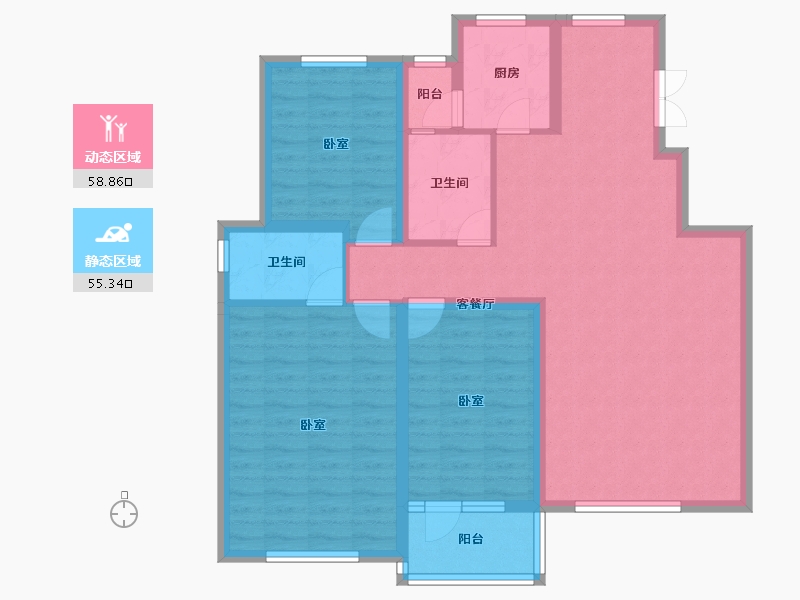 新疆维吾尔自治区-乌鲁木齐市-紫金城东湖左岸-102.38-户型库-动静分区