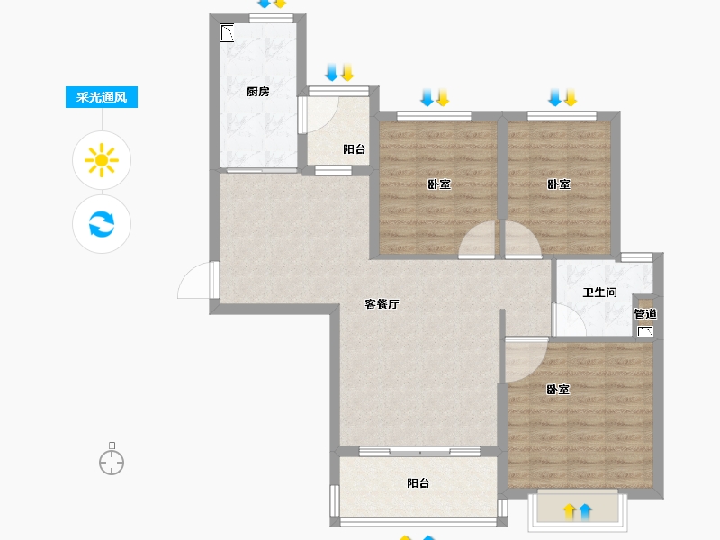 河南省-郑州市-郑州恒大金碧天下-90.00-户型库-采光通风