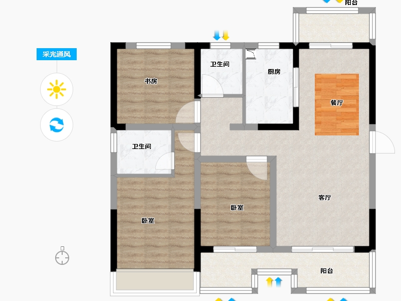 安徽省-马鞍山市-奥园誉湖湾-92.60-户型库-采光通风