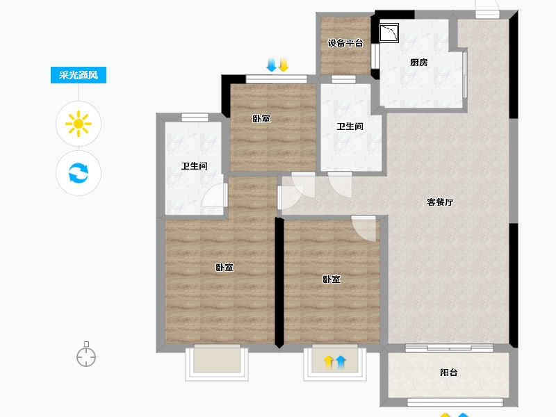 浙江省-宁波市-伊美尚品-85.00-户型库-采光通风