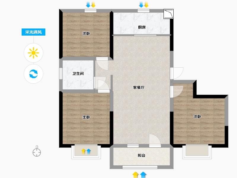 山东省-青岛市-万恒四季花城-90.00-户型库-采光通风