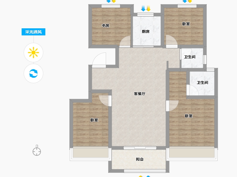 河南省-郑州市-郑北孔雀城-93.33-户型库-采光通风