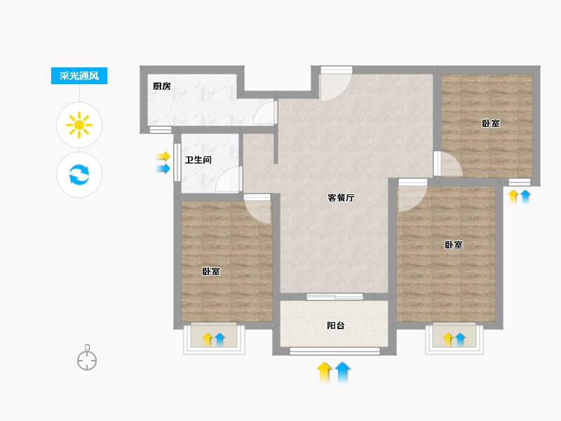 河南省-安阳市-旺龙荣盛华府-90.48-户型库-采光通风