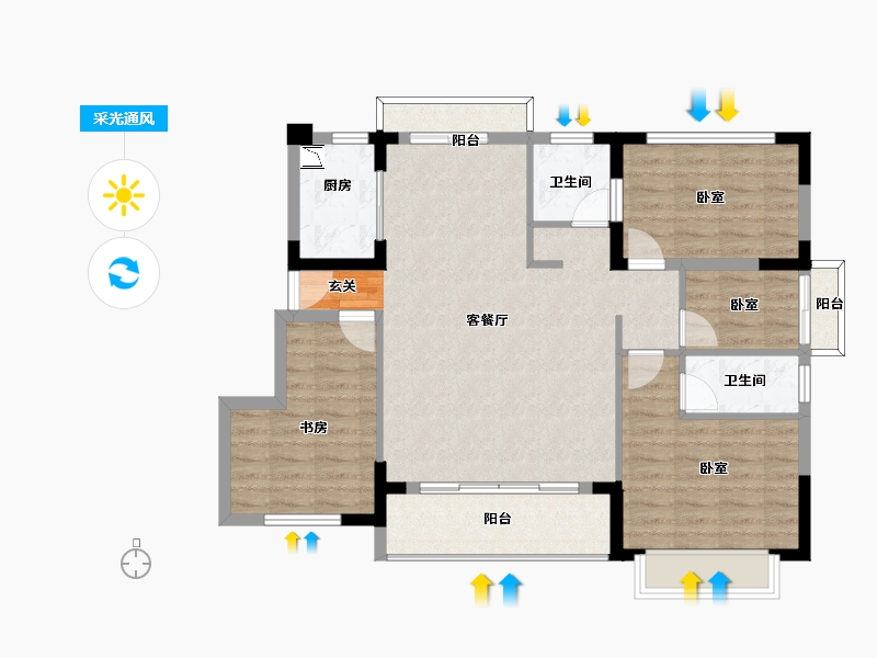 福建省-漳州市-万新御景山庄-96.39-户型库-采光通风