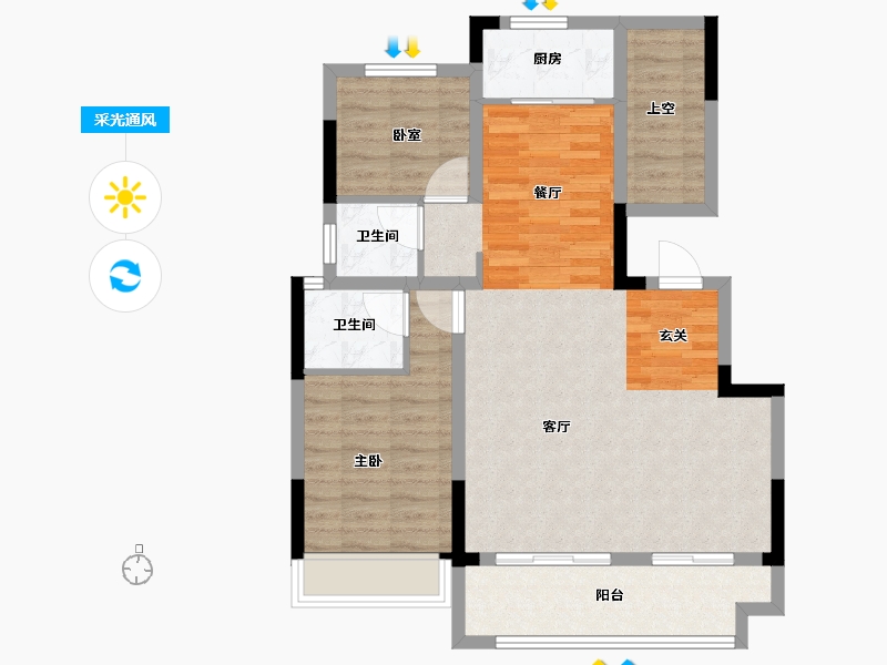 安徽省-宿州市-北京城房·北大学府-85.00-户型库-采光通风