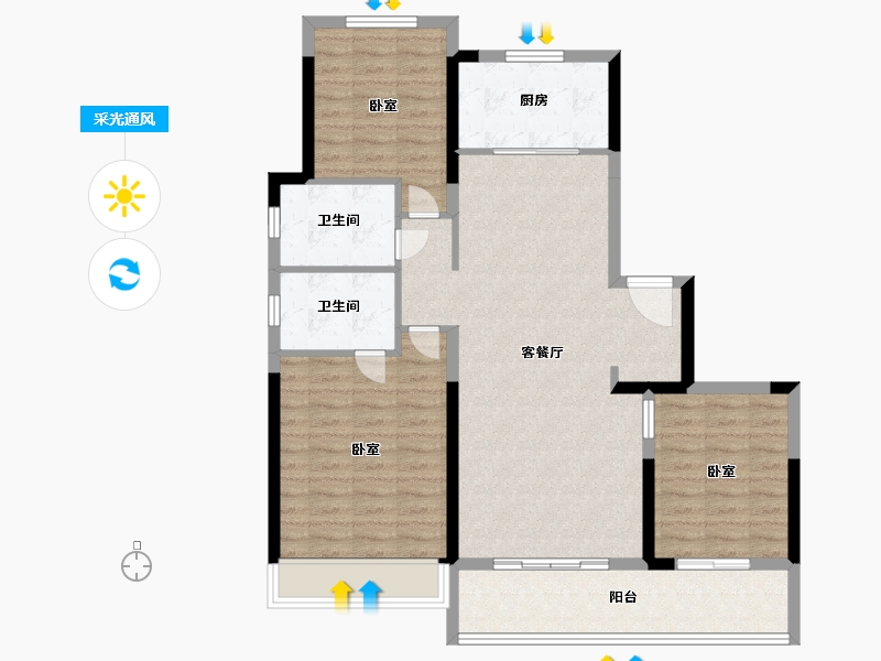 浙江省-温州市-中梁柏悦湾-101.00-户型库-采光通风