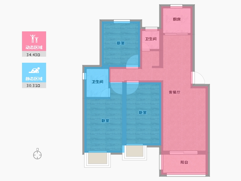 安徽省-淮南市-景润中央城-55.74-户型库-动静分区