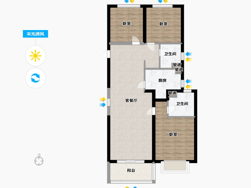 浙江省-宁波市-大唐·华景川·辰悦世家-82.99-户型库-采光通风