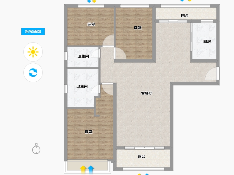 山东省-菏泽市-菏泽文化城-113.00-户型库-采光通风