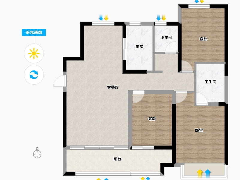 山东省-菏泽市-信友天润府-101.23-户型库-采光通风