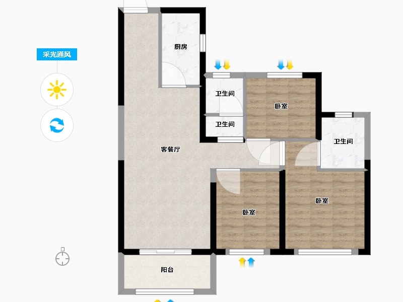 河南省-郑州市-亚星环翠居-86.10-户型库-采光通风