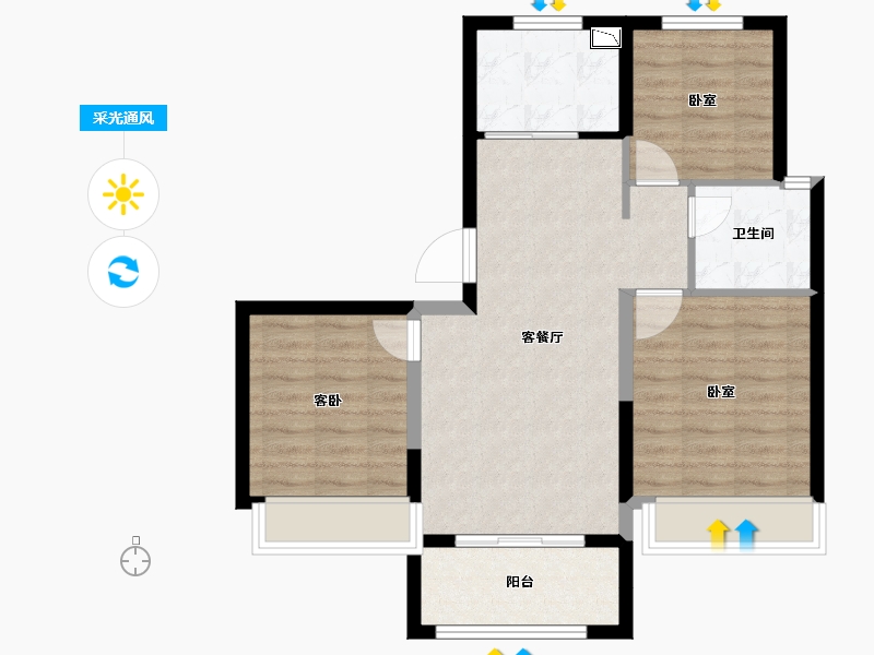 浙江省-舟山市-中梁·文澜府-70.99-户型库-采光通风