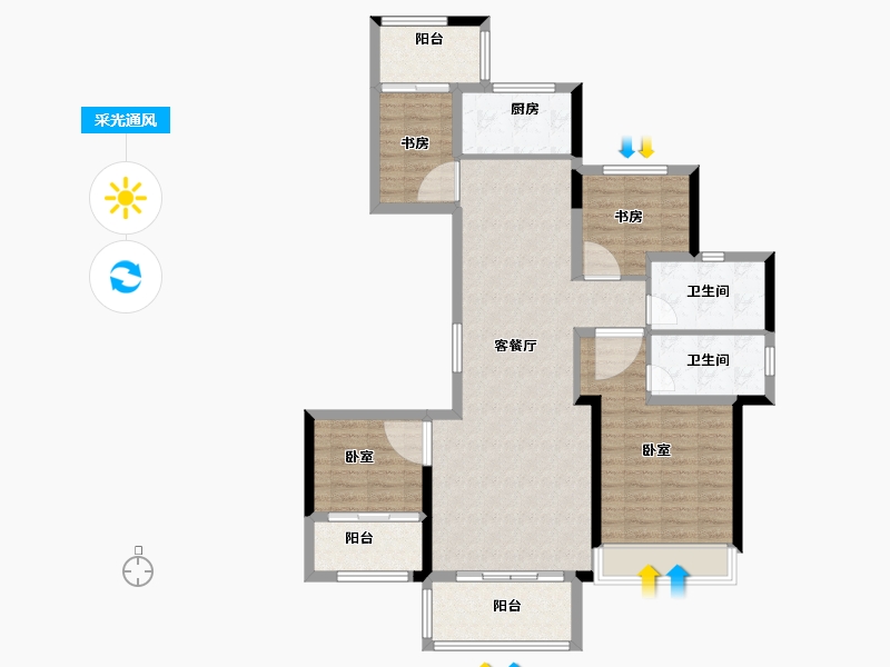 浙江省-绍兴市-世茂璀璨明樾-105.00-户型库-采光通风