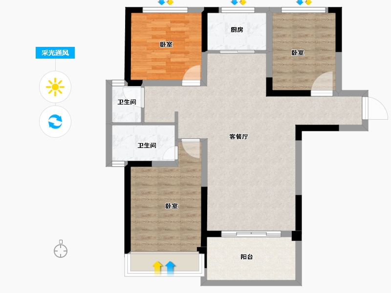 河南省-洛阳市-京熙帝景3期-85.93-户型库-采光通风