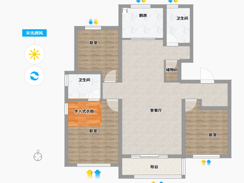 河南省-郑州市-融创空港宸院-104.00-户型库-采光通风