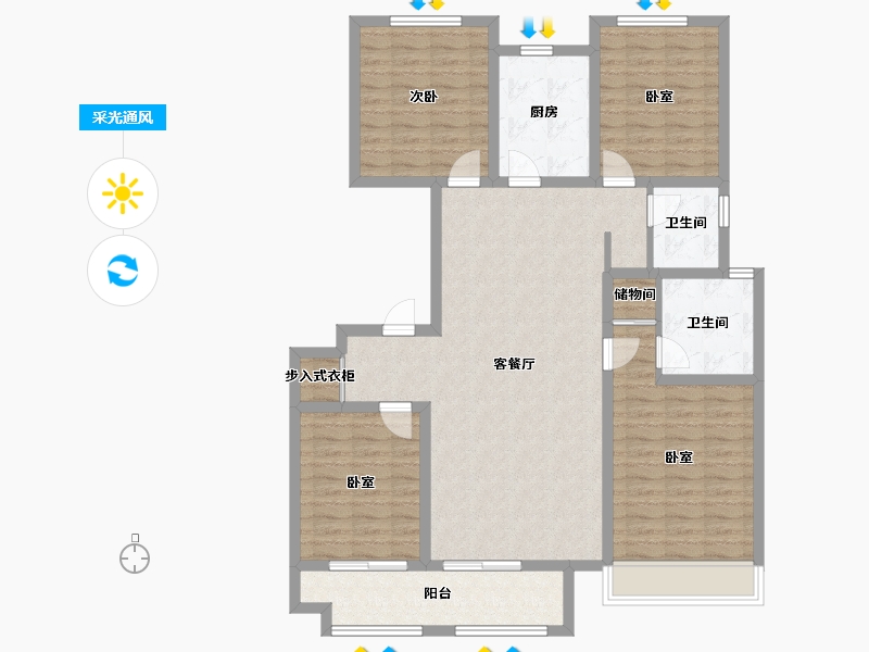 山东省-烟台市-国泰海韵华府-120.00-户型库-采光通风