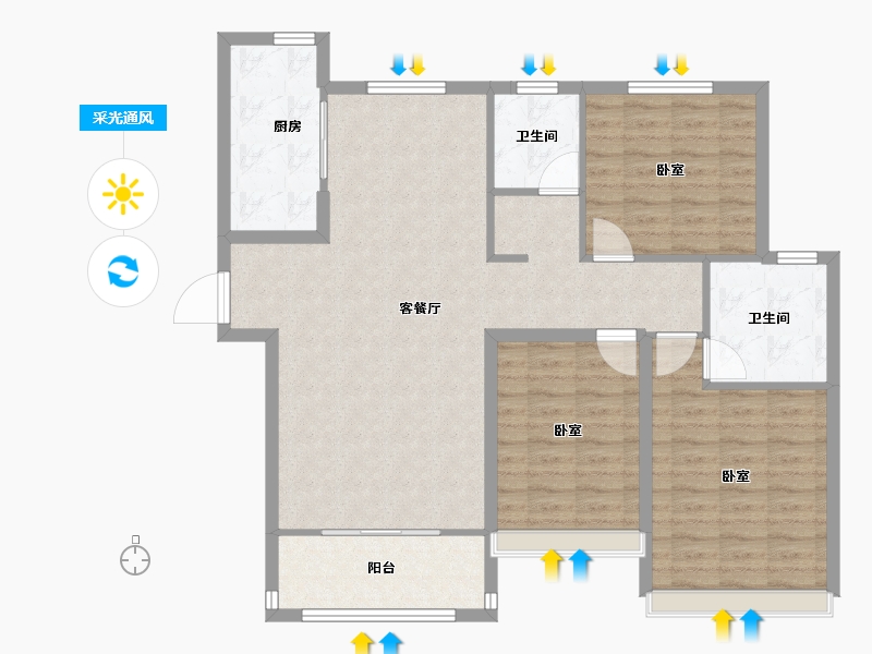 河南省-安阳市-新城国际三期-102.70-户型库-采光通风