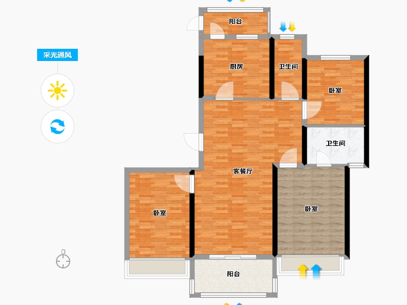 河南省-郑州市-亚新海棠公馆-112.01-户型库-采光通风