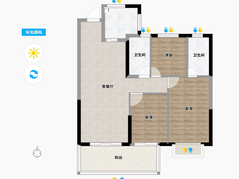 福建省-莆田市-三盛·璞悦湾-86.00-户型库-采光通风