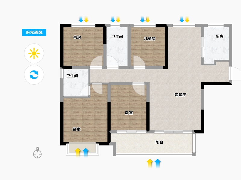 河南省-郑州市-金科博翠书院小镇-115.54-户型库-采光通风