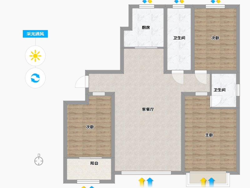 山东省-潍坊市-紫金园·世家别院-106.90-户型库-采光通风