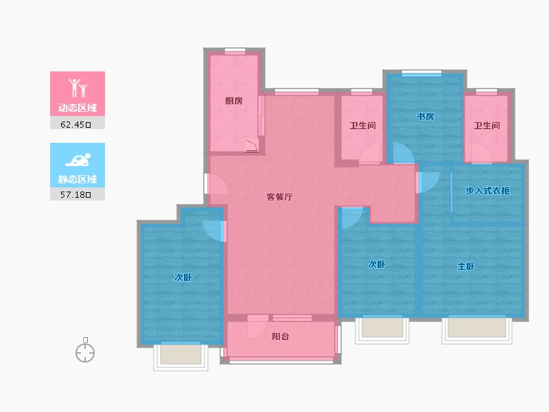 山东省-济南市-银丰唐郡玫瑰园-106.30-户型库-动静分区