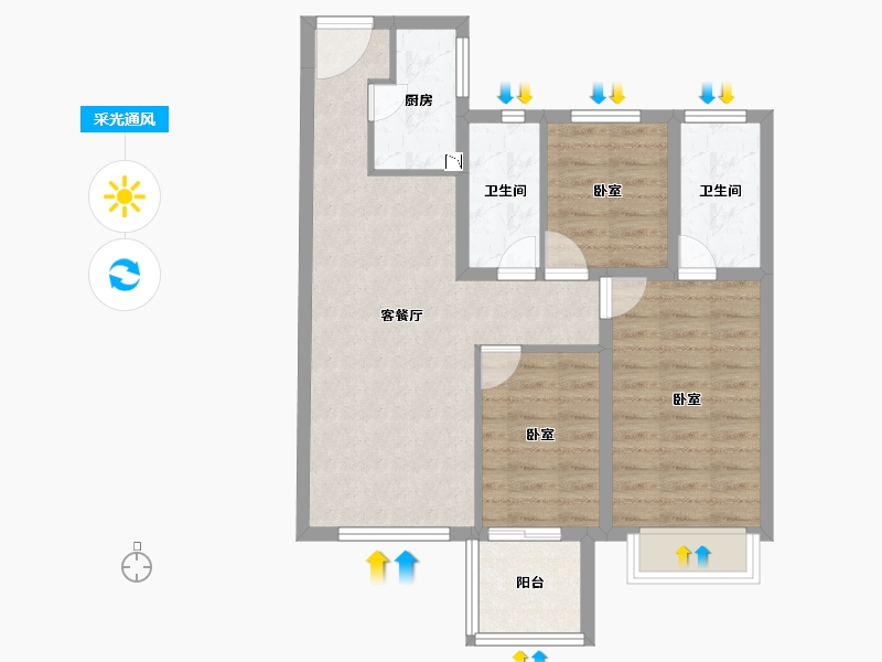 福建省-莆田市-中骏·柏景湾-71.00-户型库-采光通风