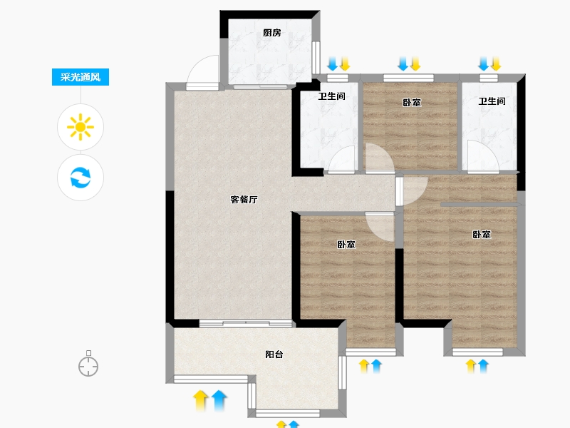 河南省-新乡市-蓝光雍锦王府-88.00-户型库-采光通风