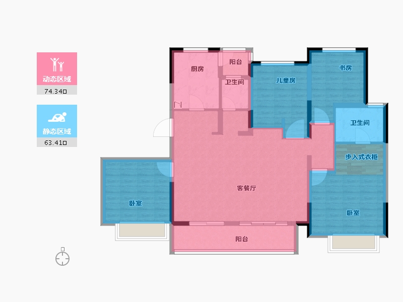 河南省-郑州市-金科博翠书院小镇-124.01-户型库-动静分区