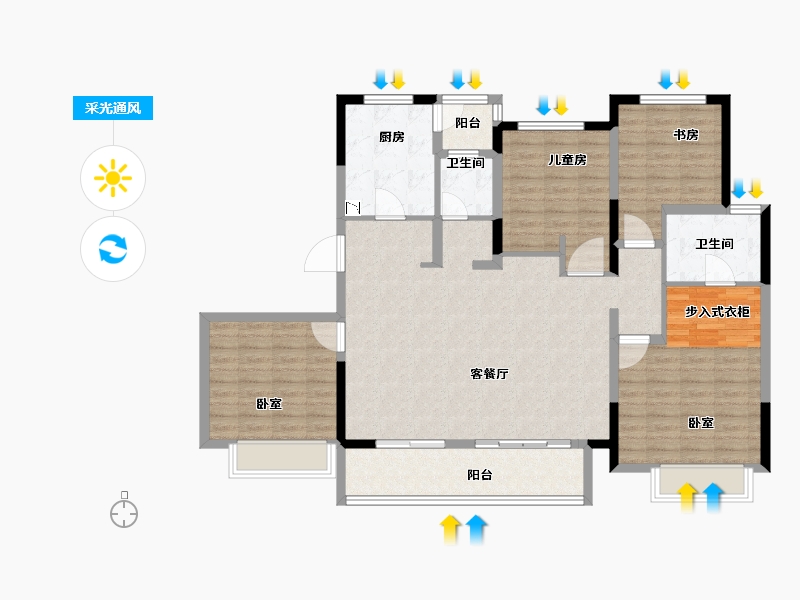 河南省-郑州市-金科博翠书院小镇-124.01-户型库-采光通风