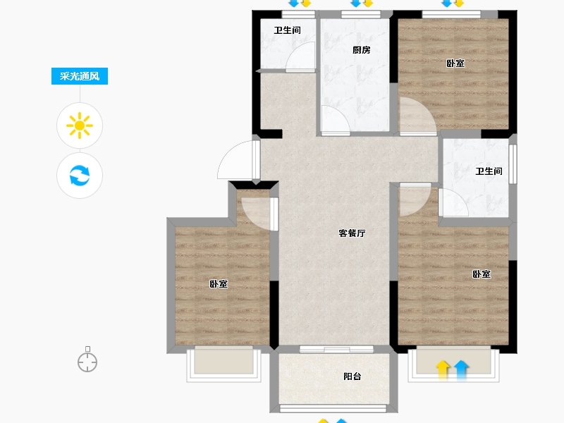 河南省-郑州市-宏江溢彩年华-82.31-户型库-采光通风